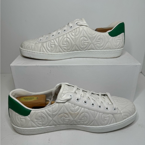 Gucci Ace G Rhombus White/Green Shoes Size 10G - Picture 2 of 7
